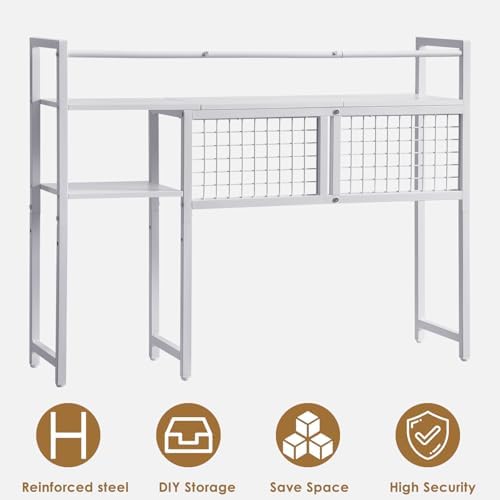 4-Tier Desk Hutch Shelf with Grid Panel, 39” Desktop Bookshelf for Monitor, Office & Home (White, 39") - Image 7