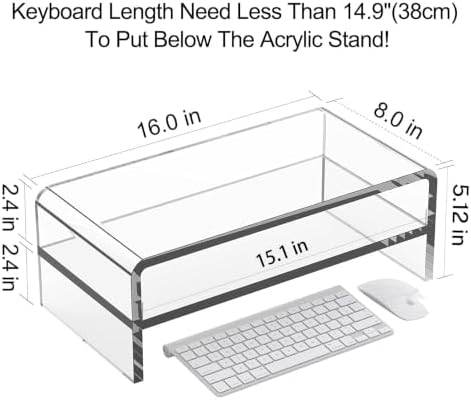 Egchi Clear Acrylic Monitor Stand Riser 2 Tier, 5.12 Inches High Clear Computer Desk Organizer Shelf for Multi Media PC Storage Laptop - Image 2
