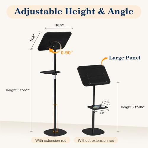 Snughome Floor Book Stand with Tray, Height Adjustment 21"-51", Black - Image 2