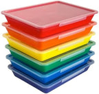 6 Pack Turn in Bins, A4 Letter Size Flat Storage Trays, (Rainbow, with Lid) by WEEK+NINE