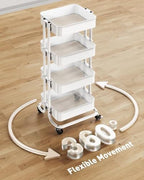 Pipishell 4 Tier Metal Rolling Utility Cart with 2 Lockable Wheels, White - Image 3