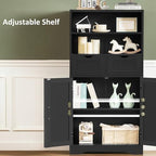 TEENFON Storage Cabinet with Doors & 2 Drawers, Kitchen Cabinet with Adjustable Shelf, Pantry Cabinets, Bathroom Cabinets, for Living Room, Entryway, Home Office, Black - Image 4