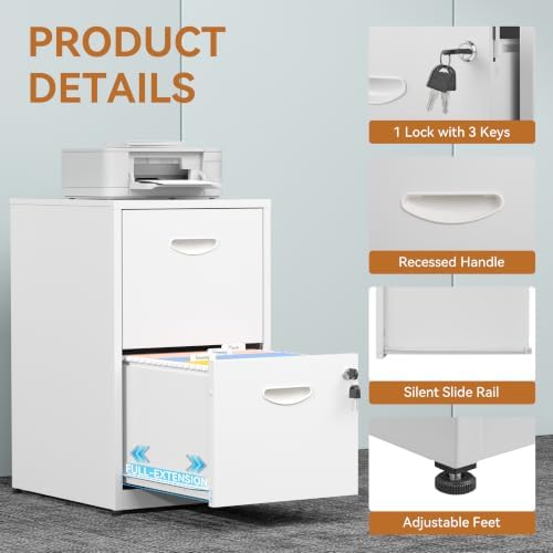 Polup 2 Drawer File Cabinet with Lock, Metal Filing Cabinet for Home Office - Image 6