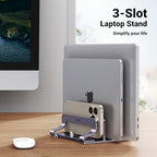 UGREEN 3-Slot Vertical Laptop Stand Holder Desk Compatible with MacBook Pro Air Laptop Stand Desktop Adjustable, Lenovo Ideapad, Surface Book, HP Notebook, Dell Chromebook Up to 17.3 Inch, Space Gray - Image 2