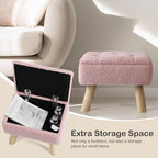 OGEMXU Storage Ottoman, Small Foot Stool Ottoman with Storage, Boucle Teddy Velvet Foot Rest with Padded Seat, Sturdy Wood Legs Stool for Living Room, Bedroom, Couch, Enterway (Pink) - Image 5