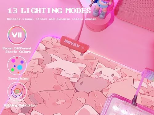 JMIYAV Pink RGB Gaming Mouse Pad 31.5x12 Inch PC XL Large Extended Glowing Led Light Up Desk Pad Non-Slip Rubber Base Computer Cute Mousepad Mat Desk Accessories Gaming Setup Dreamy Cats - Image 3