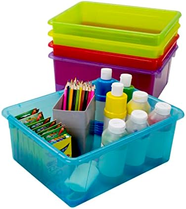 Storex Letter Size Deep Storage Tray – Organizer Bin with Non-Snap Lid for Classroom, Office and Home, Assorted Tints, 5-Pack (62550B05C) - Image 5