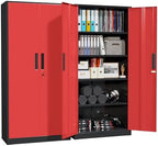 Superday 71" Lockable Steel Storage Cabinet, Locking Metal Storage Cabinets, Tall Black Red Cabinet with 2 Doors and 4 Adjustable Shelves for Garage, Home Office, Classroom, File, Easy Assemble by SuperdayMetalFurniture