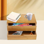 Bamboo Desk Organizer Small Retro Bamboo Tabletop Storage Box with Drawers& Recess Handles for Office Home Supplies Table Storage Collector 13 * 7.5 * 6in (2 Drawers) - Image 2