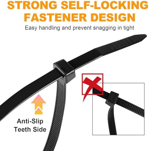 RAZCC 1200pcs Black Cable Zip Ties 12 Inch, Heavy Duty Plastic Nylon Tie Wraps with 50lb Tensile Strength for Indoor & Outdoor - Image 5