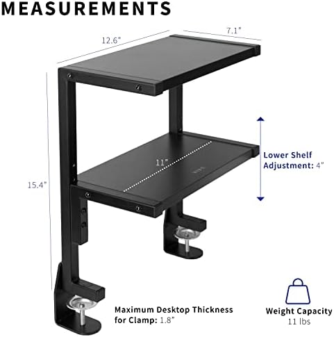 VIVO Black Clamp-on 13 inch 2-Tier Desk Shelf, STAND-SHELF2C - Image 3