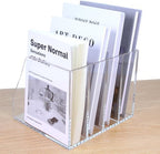 Acrylic Magazine File Holder, 4 Vertical Compartments Desk Document Sorter Organizer, Clear Folder Rack Binder for Office/Home/Classroom, for Documents, Tablet, Magazines, Books & Accessories - Image 5