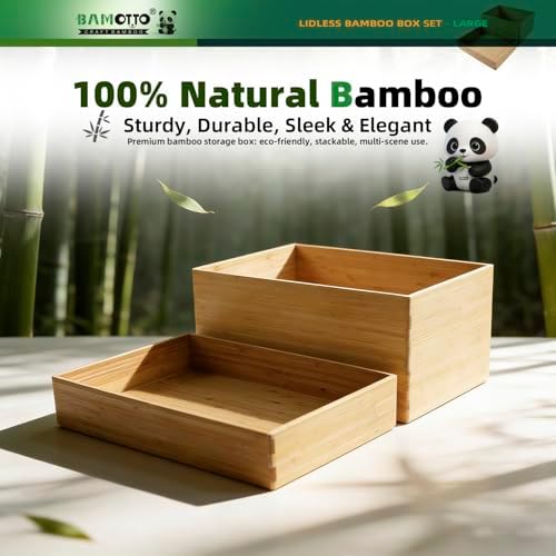 BAMOTTO CRAFTBAMBOO 2-Piece Bamboo Storage Box Set Stackable Organizer - Image 6