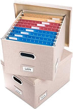 PRANDOM File Organizer Box - Set of 2 Collapsible Decorative Linen Filing Storage Hanging File Folders with Lids Office Cabinet Letter/Legal Size Light Grey (17x14x11.2 inch) by Prandom