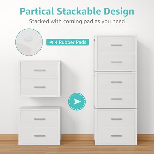BOLUO Stackable Storage Drawers Closet Organizers and Storage Fabric White 2 Drawer Dresser for Bedroom 2 Packs Modern - Image 5