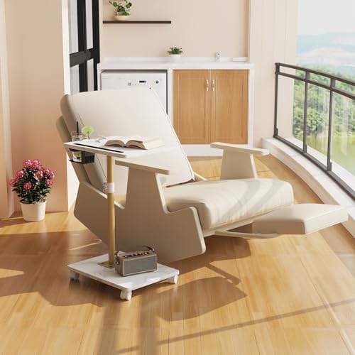 TV Tray Table, Adjustable Dinner Trays for Eating Table, 360° Swivel & Sofa Armrest End Side Table, C Shaped Couch Snack Table for Bedroom, Living Room, Small Space(White+Gold) - Image 6