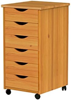 Jela-USA Solid Pine Wood 6 Drawer Rolling Cart, Honey Pine by Jela-USA