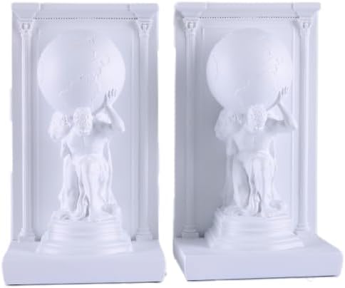 White Atlas Bookends Set of 2, Classic Greek Mythology Statues with Globes by SunshineDecor