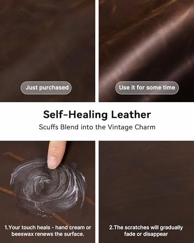 YSAGi Leather Desk Mat, 23.6"x13.8"Real Leather Desk Pad, 2mm Thick Desk Blotter with Stiched line,Oil-Wax Feel Mouse pad and Self-Healing Laptop Pad for Home & Office(Classic Dark Brown) - Image 4