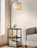 PARTPHONER Floor Lamp with Table, Night Stand with Lamp, Narrow Side Table with 3CCT LED Bulb, Small Coffee Table, Modern End Table with Storage Shelves for Living Room Bedroom Home Décor, Black by PARTPHONER