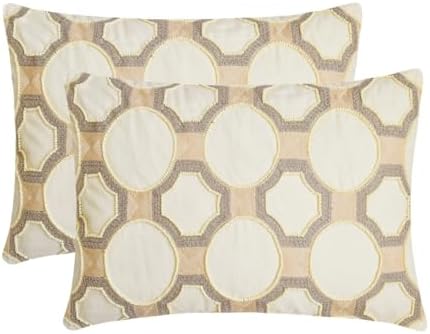 The HomeCentric Luxury Lumbar Pillow Cover Ivory 12"x14" (30x35 cm) Cotton Linen Embroidery, Handmade, Pearl Oblong Pillow Cover, Geometric Contemporary Style - Penina - Image 4
