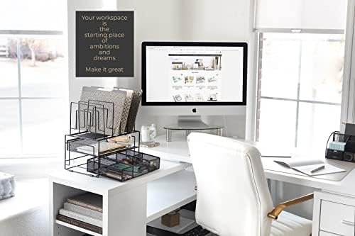 BLU MONACO | Black Wire Mesh Desk Organizer with Drawer | Desk Associates Women Office Set | File Sorters and Mesh Pen Holders Desktop Storage System - Image 2