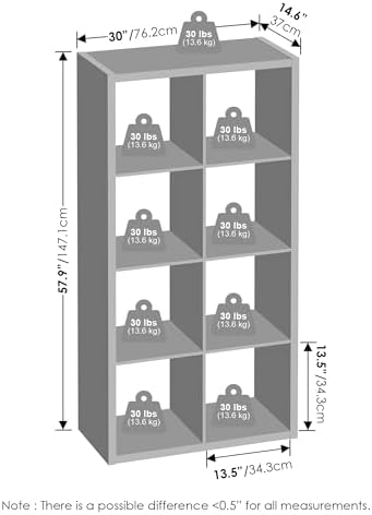 Furinno Simple 8-Cube Storage Organizer, Extra Thick Frame, Plain White - Image 2