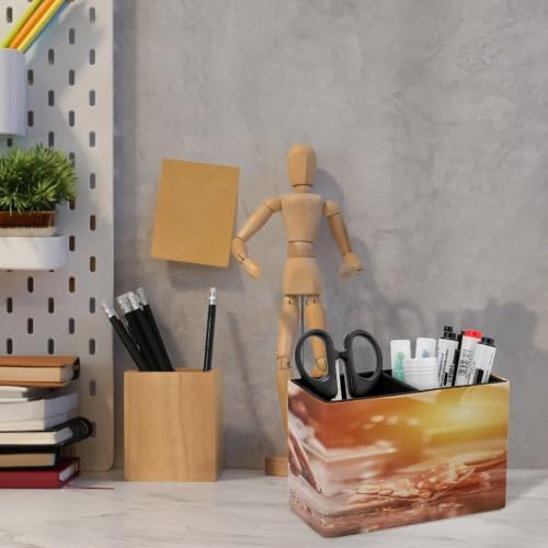 PU Leather Multi-Compartment Pen Holder Desktop Organizer Pencil Cup Storage Caddy for Office Home Supplies Hand of Man Take Cooking of Meat with Vegetable Grill Chef Cooking Wagyu Beef in Japanese Te - Image 6