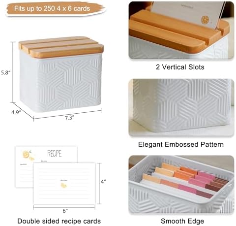 Hexagon Stripe Embossed Recipe Box with 4x6 Cards and Dividers - Image 6