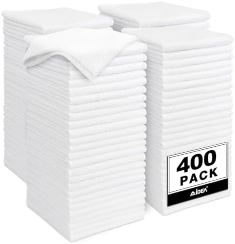 AIDEA Microfiber Cleaning Cloth White-400PK, Soft Microfiber Towels for Cars, Absorbent Cleaning Rags, Lint-Free Streak-Free Wash Cloths for House, Kitchen, Window,11.5"×11.5" by AIDEAHOME