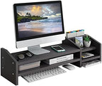 Computer Monitor Riser, 2 Tier Wooden Stand With Two Layer Storage Rack, Black Desktop Organizer for PC/Laptop, Home & Office by KUHEITAER