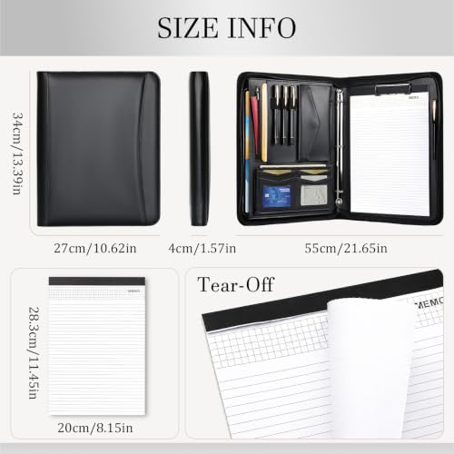 Leathario Portfolio Binder, Padfolio Organizer, 3 Ring Binder with Zipper - Image 2