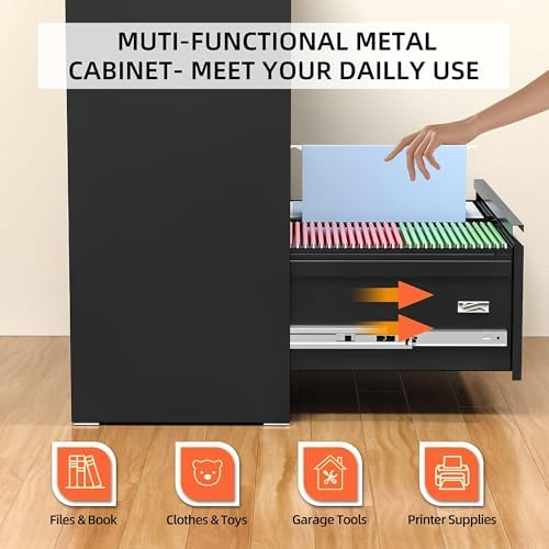 INTERGREAT Lateral File Cabinet 2 Drawer, Black Metal File Cabinets for Home Office, Locking File Cabinet for Letter/Legal/F4/A4 Size, Easy Assembly - Image 5