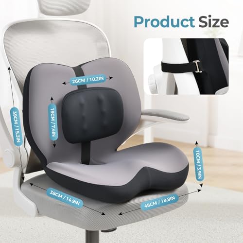 FLORICH 2 in1 Truck Seat Cushion and Lumbar Support Pillow Memory Foam Car Seat Cushion with Adjustable Strap for Truck Driver Long Drives, Fits Semi Truck Seat,Car,Office&Gaming Chair(Black) - Image 2
