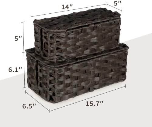 2 Pack Handwoven Cable Management Box with Lid, Decorative Cord Organizer for Power Strips, Chargers, TV Wires, Desk, Home & Office Storage, Plastic Rattan Strap - Image 2
