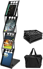 QWORK Magazine Brochure Display Rack Stand, 4 Pocket Foldable Literature Catalog Rack Book Holder Tradeshow Display Stand, for Office Store and Exhibition Trade Show (Black) by QWORK