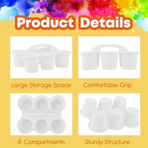 ALINK 6 Pack Classroom Caddy Storage Basket with Handle, Plastic Drink Cup Caddy Holder, 6 Compartments for Kids, Table, Office, Arts, Crafts, Crayon, Marker, Pencil, School Supplies - White - Image 3