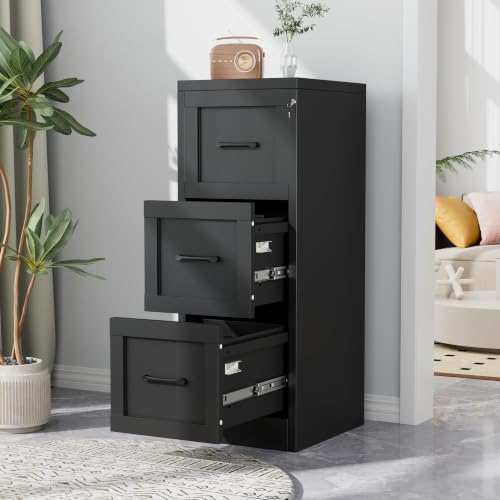 3-Drawer Metal File Cabinet with Lock, Tall Narrow Vertical, Black by Unknown