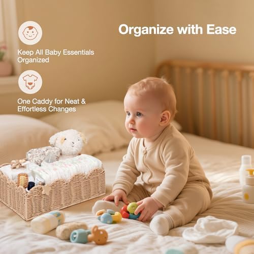 Wicker Diaper Caddy Organizer, Rattan Baby Basket, Flesh Tone, L - Image 5