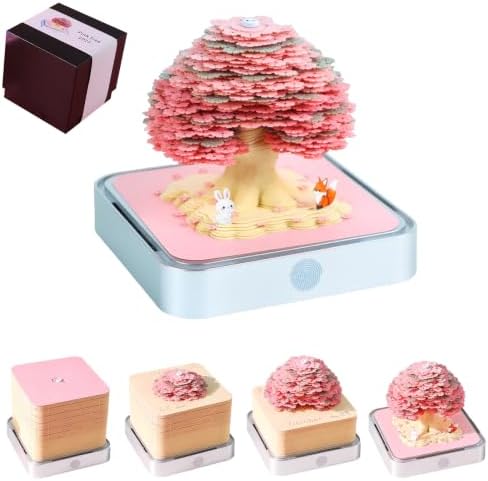 3D Calendar 2027, Desk Time Piece Calendar 2027,Tear-Away 3D Paper Art Notepad w LED Lights,Creative 3D Memo Artsy Pad Calendars, DIY Paper Carving Gift (Pink Tree-A) by Ksgolif