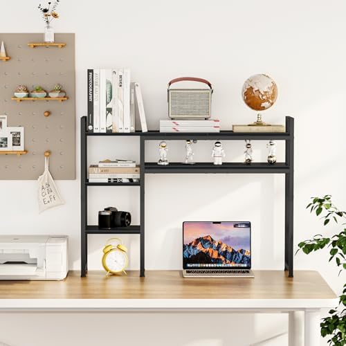 Snughome Adjustable Desk Shelf with Monitor Stand, 38.6" Desktop Organizer Hutch, Height Adjustable Computer Monitor Riser & 4 Tier Storage Bookshelf for Home Office Dorm, Black - Image 5