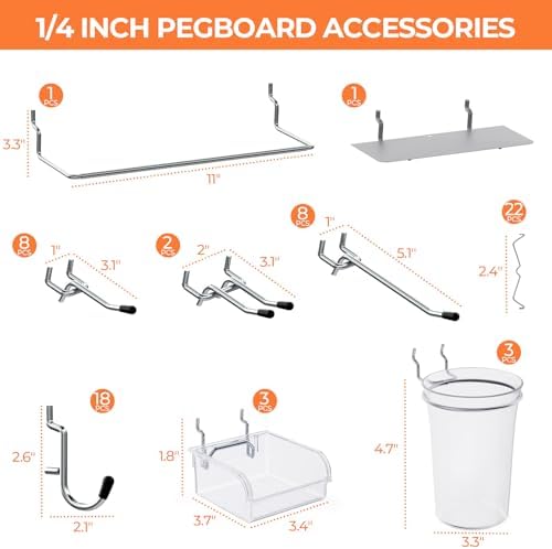 INCLY 70PCS Metal Peg Board Kit with 1/4" Pegboard Accessories - Image 3