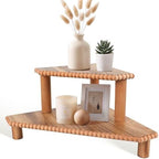 2-Tier Rustic Corner Shelf for Kitchen Counter,Wood Beaded Farmhouse Countertop Organizer with Removable Feet, Stackable Bathroom Vanity & Coffee Bar Decorative Riser Stand(Rustic Brown) by MITREL