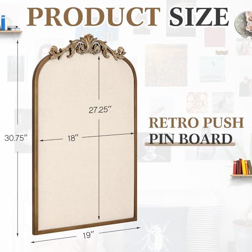 Wonderjune Linen Display Pinboard, Arch, 19" X 31", Antique Gold - Image 2