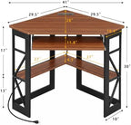 VECELO Corner Desk, Triangle Computer Desk for Small Space with Charging Station and Keyboard Tray, Corner Makeup Table with Storage Shelves for Home Office Bedroom, 41x30, Teak Brown - Image 3