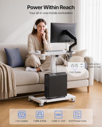 HUANUO 24" Small Mobile Standing Desk with Drawer and Charging Station - Image 4