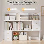 White Desk Hutch, Desktop Bookshelf Multi-Functional Desktop Organizer Wooden Desk Shelves 3 Tire Desk Storage Shelf for Home Office (White) - Image 2