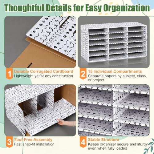 Fuutreo 1 Pc Classroom Construction Paper Storage,Wavy Lines and Dot - Image 3