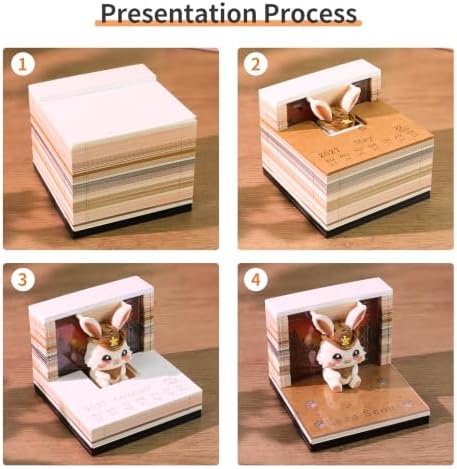 3D Memo Pad Time Piece Calendar 2027, 3D Tear-Off Art Desk Calendar 2027, Creative 3D Memo Pad Paper Art Tree House DIY Paper Carving Decoration (Rabbit Warrior) - Image 6