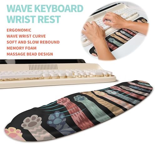 2-in-1 Ergonomic Set, Wave Rise Keyboard Wrist Rest and Massage Bulge Slope Mouse Pad Wrist Support, Cushion Memory Foam Integrated to Relieve Wrist Pain, Multicolour Cat Claws - Image 2